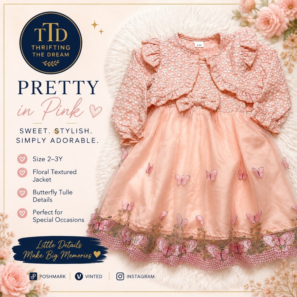 Toddler Girls Pink Butterfly Tulle Party Dress with Bolero Jacket Set 2-3Y